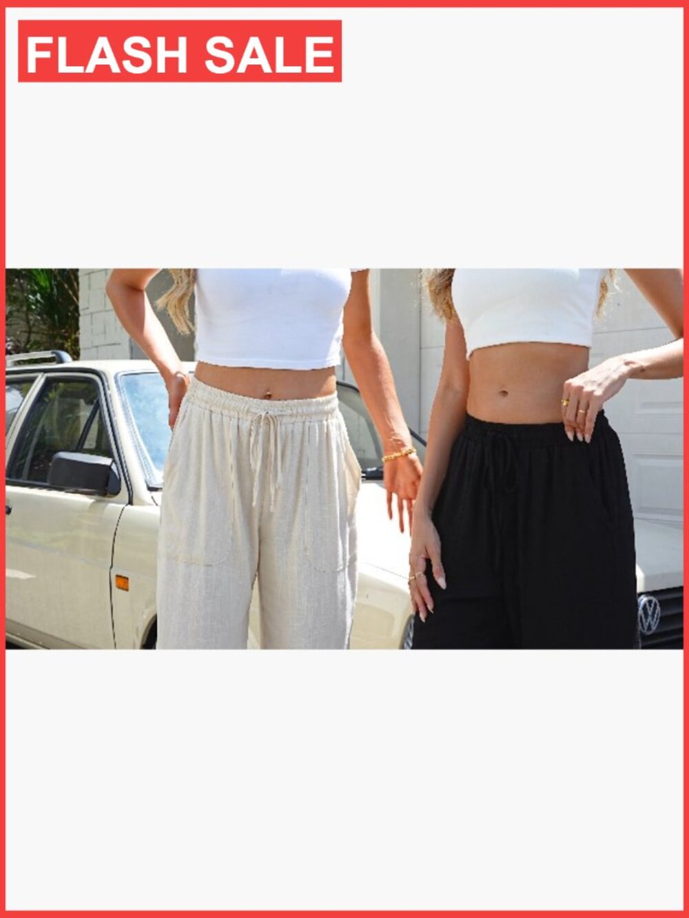 Women's Cotton Linen Wide Leg Capri Pants with Pockets - Picture 6 of 7